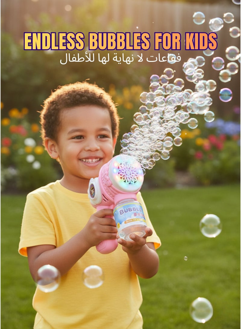 فيكسا برو مسدس فقاعات LED أوتوماتيكي للأطفال مع زجاجة محلول، آلة فقاعات متعددة الفتحات - وردي - Image 2