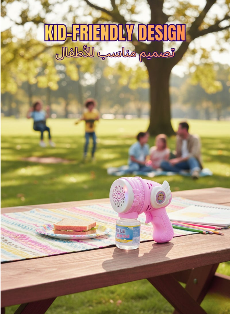 فيكسا برو مسدس فقاعات LED أوتوماتيكي للأطفال مع زجاجة محلول، آلة فقاعات متعددة الفتحات - وردي - Image 5