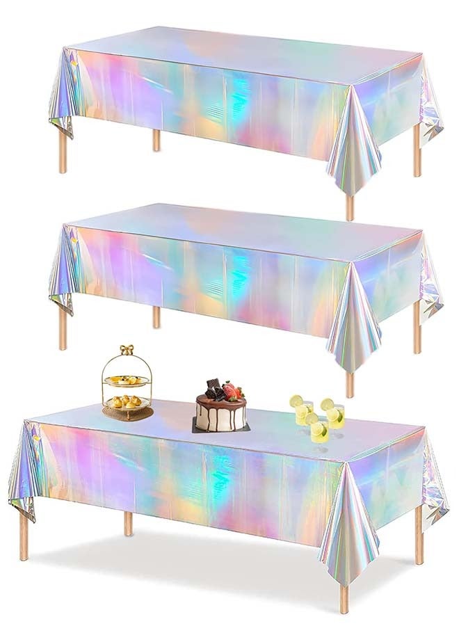 YIM-VIBEHAUS 3 Pieces Plastic Tablecloths Disposable Laser Holographic Table Covers Holographic Foil Tablecloth, 54" x 108" Rectangle Party Table Cloth for Birthday,Parties, Weddings, and Events Decorations - Image 1