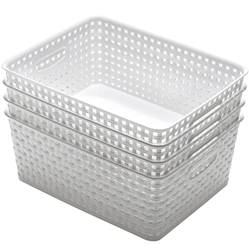 Eslite Plastic Storage Baskets for Organizing,11"X8.5"X4.7",Pack of 4 (White) - Image 4