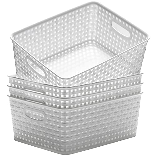 Eslite Plastic Storage Baskets for Organizing,11"X8.5"X4.7",Pack of 4 (White) - Image 1
