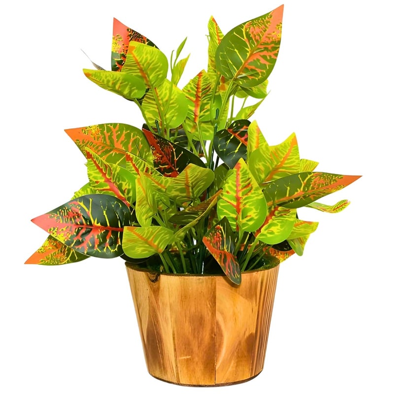 fancymart Artificial Plant Leaves in Wooden Pot Perfect Potted Decoration for Home Living Room & Office Spaces Décor Height - 26cm - Image 1