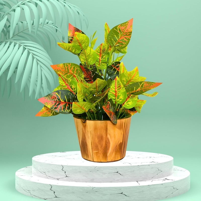 fancymart Artificial Plant Leaves in Wooden Pot Perfect Potted Decoration for Home Living Room & Office Spaces Décor Height - 26cm - Image 2
