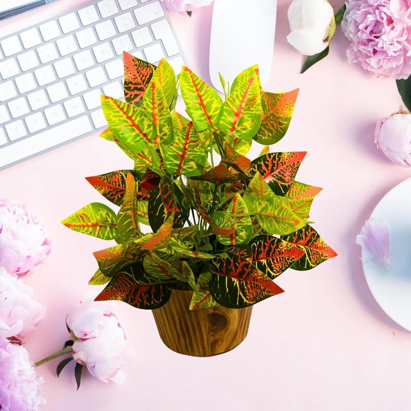 fancymart Artificial Plant Leaves in Wooden Pot Perfect Potted Decoration for Home Living Room & Office Spaces Décor Height - 26cm - Image 5