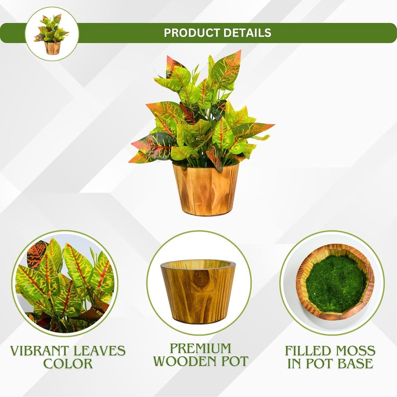 fancymart Artificial Plant Leaves in Wooden Pot Perfect Potted Decoration for Home Living Room & Office Spaces Décor Height - 26cm - Image 3