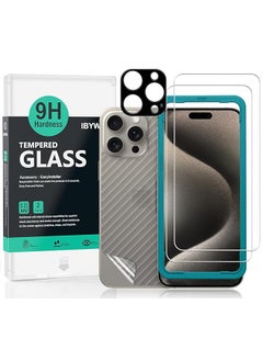 Ibywind Screen Protector Compatible With Iphone 15 Pro 5G With 2 Pcs Tempered Glass 1Pc Camera Lens Protector 1Pc Backing Carbon Fiber Film Fingerprint Reader Easy To Install  - Image 1