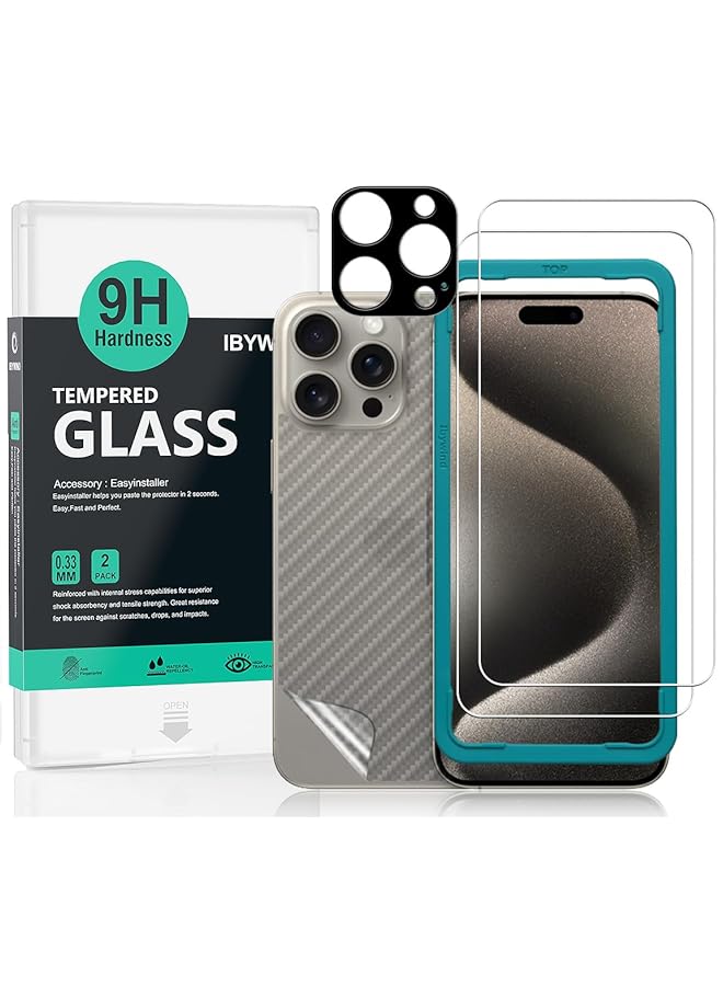 Ibywind Screen Protector Compatible With Iphone 15 Pro 5G With 2 Pcs Tempered Glass 1Pc Camera Lens Protector 1Pc Backing Carbon Fiber Film Fingerprint Reader Easy To Install - Image 1