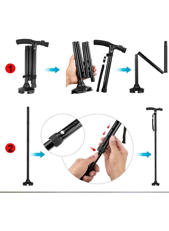LED Light Old Man Safety Walking Stick T Handle Trekking Hiking Poles Cane Folding Stable Base For Elders Stability - Image 3