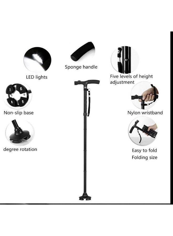 LED Light Old Man Safety Walking Stick T Handle Trekking Hiking Poles Cane Folding Stable Base For Elders Stability - Image 4