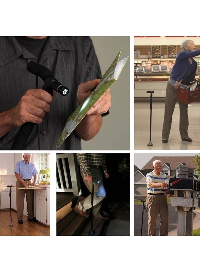 LED Light Old Man Safety Walking Stick T Handle Trekking Hiking Poles Cane Folding Stable Base For Elders Stability - Image 5