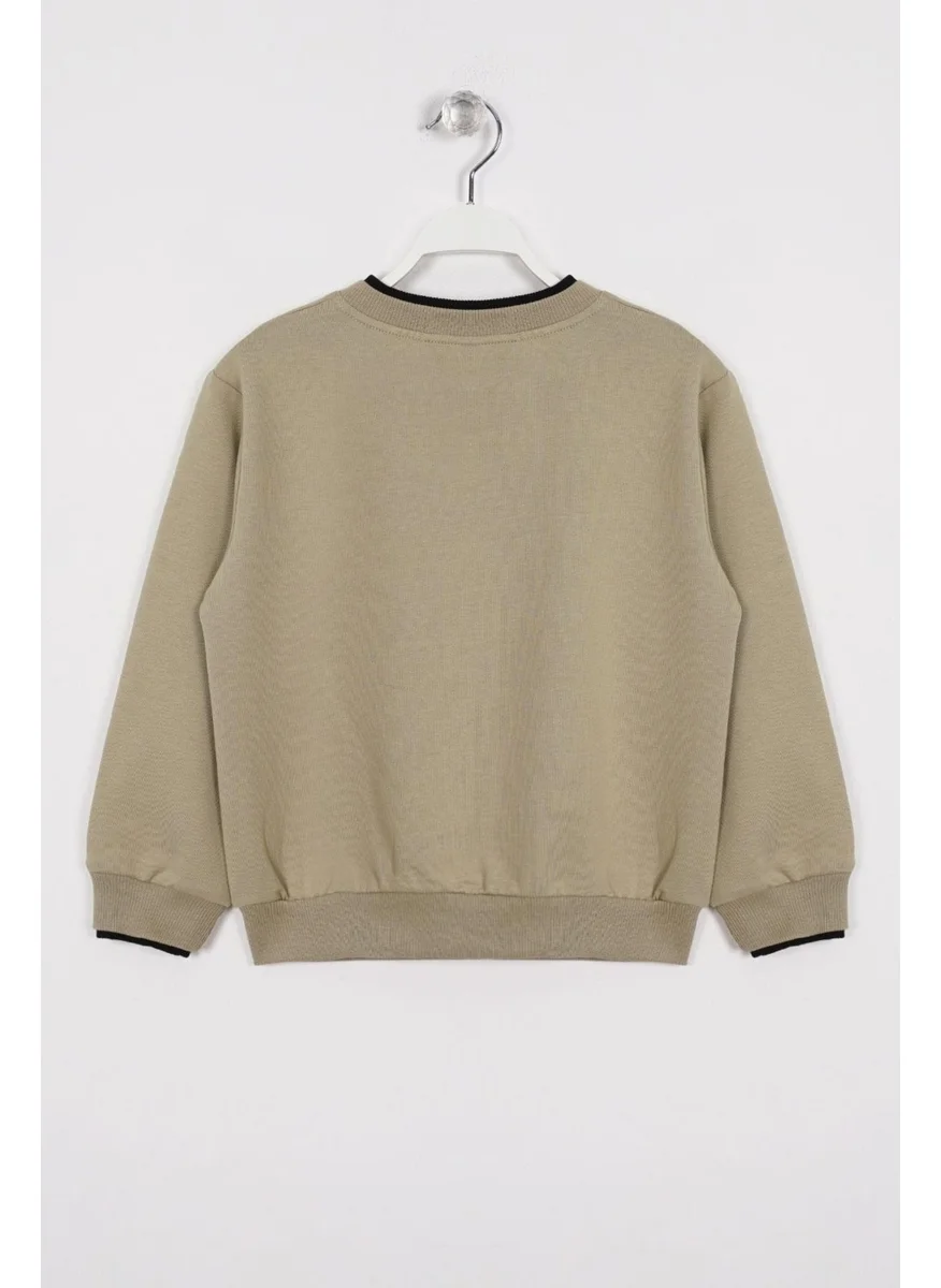 Zepkids Khaki Color Boy's Sweatshirt with Collar Camisole Detail