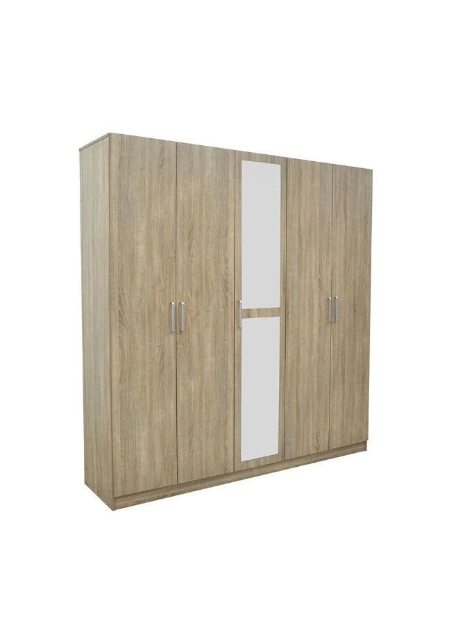 DANUBE HOME Supreme 5-Door Wardrobe With Mirror For Hanging Clothes Extra Sturdy Rack Storage Organiser Modern Design Space Saving Cabinets For Bedroom - French Sonoma Oak  - Image 5