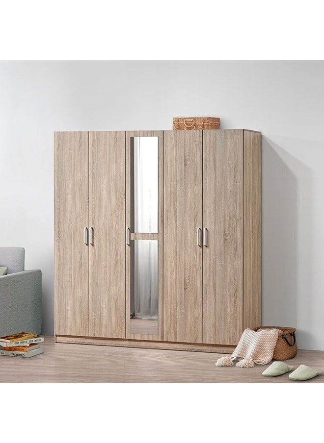 DANUBE HOME Supreme 5-Door Wardrobe With Mirror For Hanging Clothes Extra Sturdy Rack Storage Organiser Modern Design Space Saving Cabinets For Bedroom - French Sonoma Oak  - Image 3