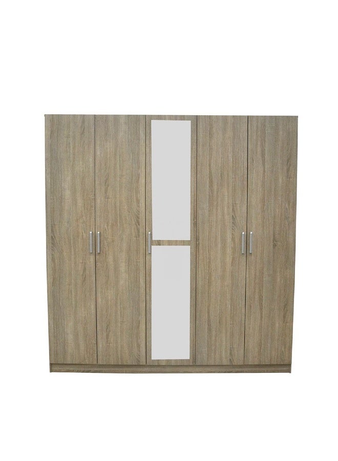 DANUBE HOME Supreme 5-Door Wardrobe With Mirror For Hanging Clothes Extra Sturdy Rack Storage Organiser Modern Design Space Saving Cabinets For Bedroom - French Sonoma Oak - Image 3