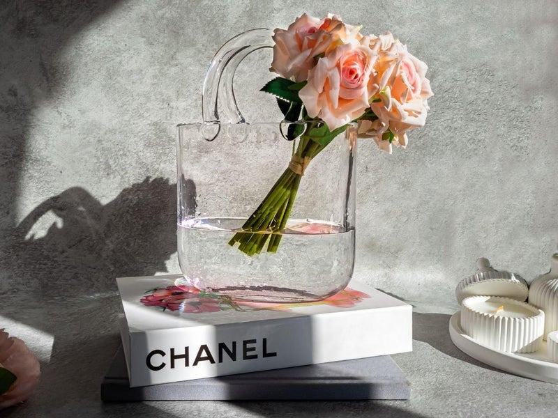 Oleek Purse Vase For Flowers (Handmade) Clear Glass Bag Vase -10Inches- Clear Cool & Cute Vase For Centerpieces & Fish Bowl - Handbag Unique Flower Vase Decorative - Wide Mouth Bubble Vase For D?Cor - Image 5