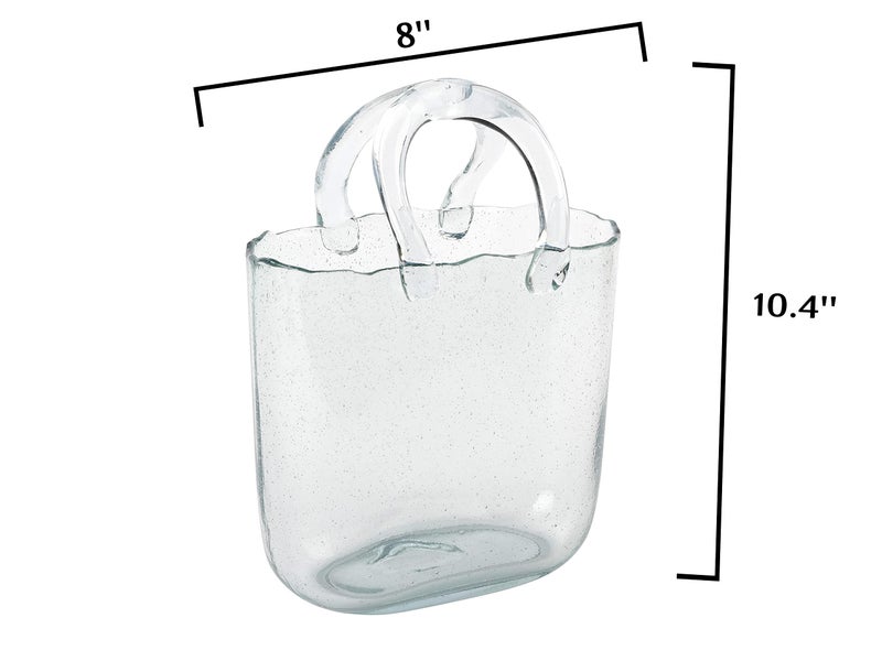Oleek Purse Vase For Flowers (Handmade) Clear Glass Bag Vase -10Inches- Clear Cool & Cute Vase For Centerpieces & Fish Bowl - Handbag Unique Flower Vase Decorative - Wide Mouth Bubble Vase For D?Cor - Image 3
