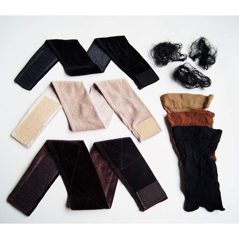 ubrand Deepth 3PCS Flexible Velvet Wig Grip Scarf Head Hair Band Wig Band Adjustable Fastern Black Brown and Beige Free 3 Wig Cap and 3 Invisible Hair Nets (Velvet) 
