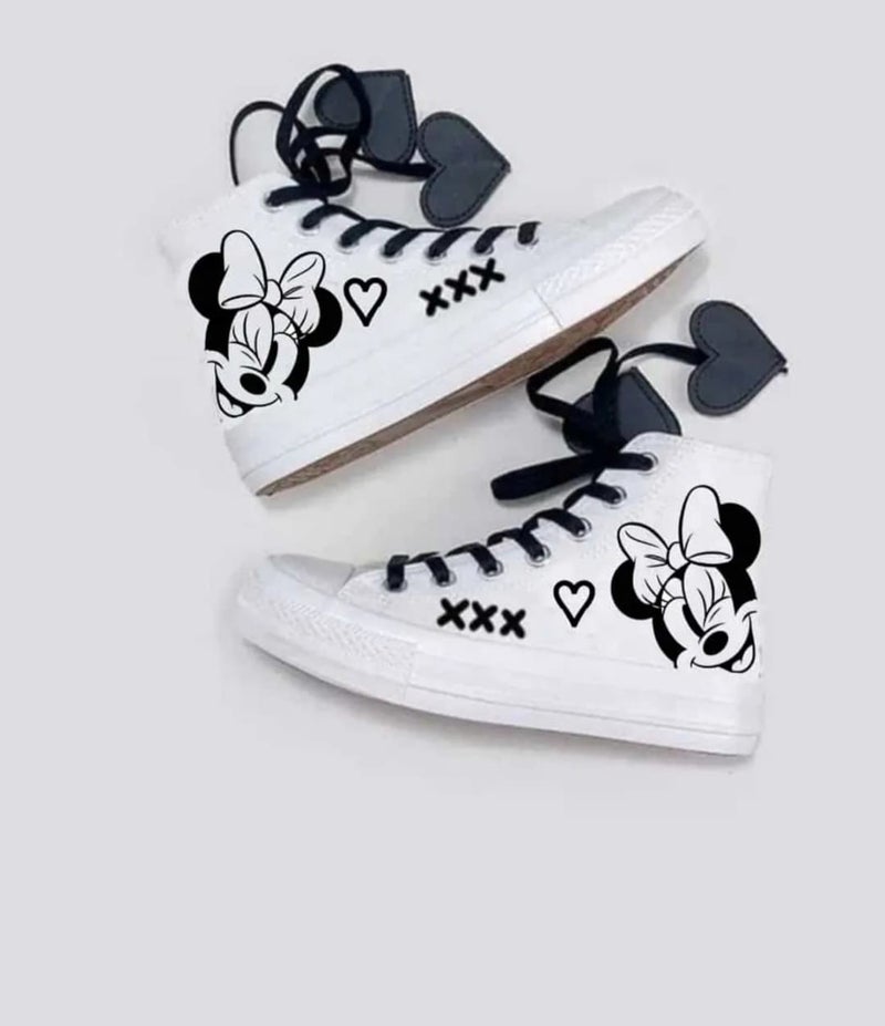 Amazoon Desing Amazon Design Little Girl Mouse Printed Heart Lace Detail Children's Linen Shoes Sneaker  - Image 3