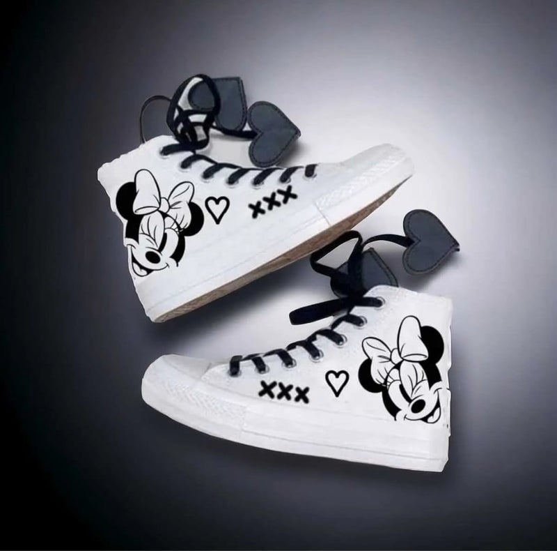 Amazoon Desing Amazon Design Little Girl Mouse Printed Heart Lace Detail Children's Linen Shoes Sneaker  - Image 1