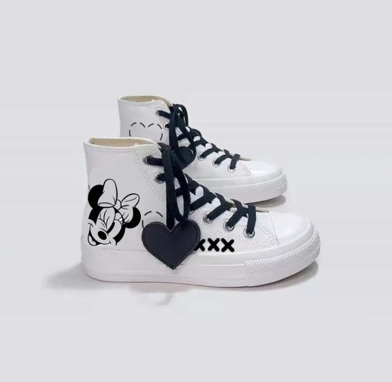 Amazoon Desing Amazon Design Little Girl Mouse Printed Heart Lace Detail Children's Linen Shoes Sneaker  - Image 2
