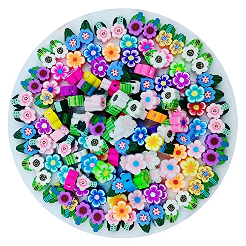 ANSGGB 200pcs Flower Polymer Clay Beads, Mixed Flowers Charm Spacer Beads for DIY Bracelet Necklace Jewelry Making - Image 1