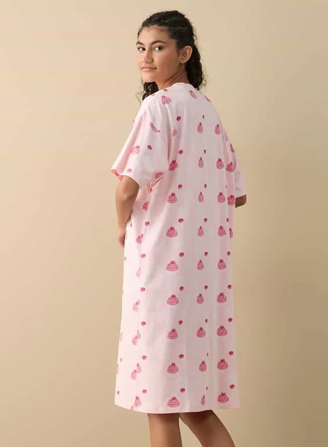 Splash FAV Printed Sleepshirt with V-neck and Short Sleeves