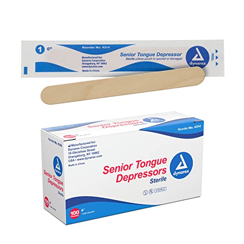 Dynarex Tongue Depressors, Sterile, 6" Senior-Sized Length, Made from Beige Birch Wood, Comes in Peel-Down Patches, 1 Box of 100 - Image 1