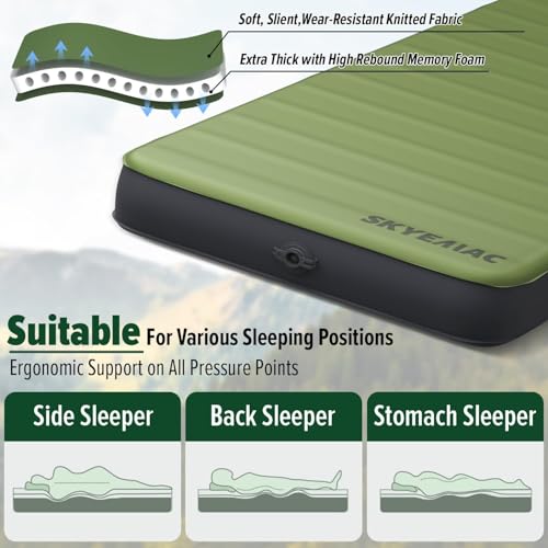 SKYEMAC 4" Thick Self Inflating Sleeping Pad with 13R Memory Foam, 78" x 29" Camping Mattress with Pump Sack, Portable Roll Up Bed, Inflatable Outdoor Mat for Rooftop Tent Car Truck Van, 4 Season - Image 2