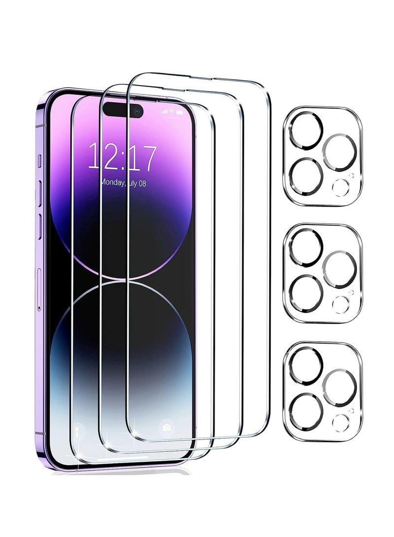 دوسالا [عبوة من 3+3] واقي شاشة لهاتف iPhone 15 Pro مع واقي عدسة الكاميرا 9H من الزجاج المقوى عالي الدقة وواقي تغطية كاملة حساس لهاتف iphone 15 Pro (iphone 15 Pro) - Image 1