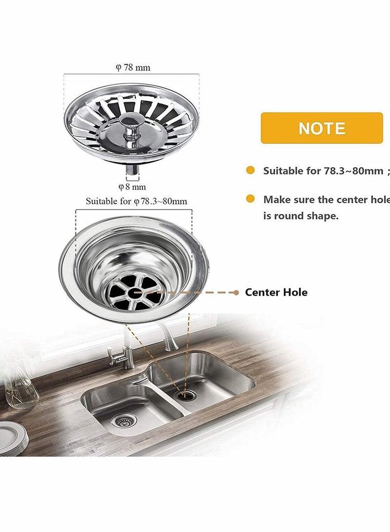 HomarKet 2-Piece Stainless Steel Kitchen Sink Strainer Heavy-Duty Drain Filter Fit for Drain Filter for Kitchen Bathroom Basin Laundry Stop Hair Disposal Waste (78mm) - Image 2