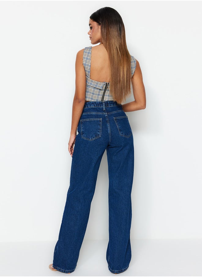 trendyol - Blue High Waist Wide Leg Jeans TWOSS23JE00068 - Image 1