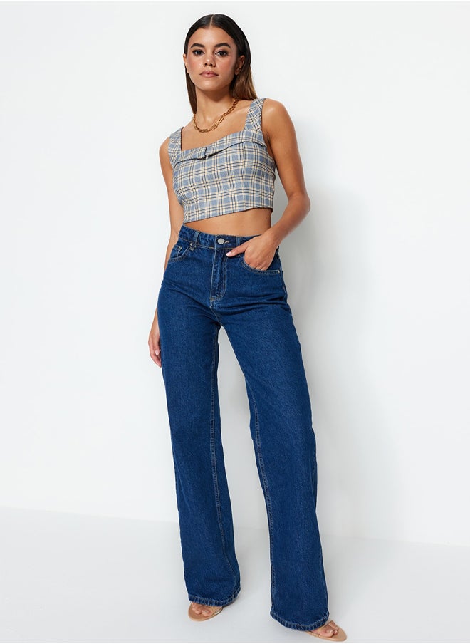 trendyol - Blue High Waist Wide Leg Jeans TWOSS23JE00068 - Image 1
