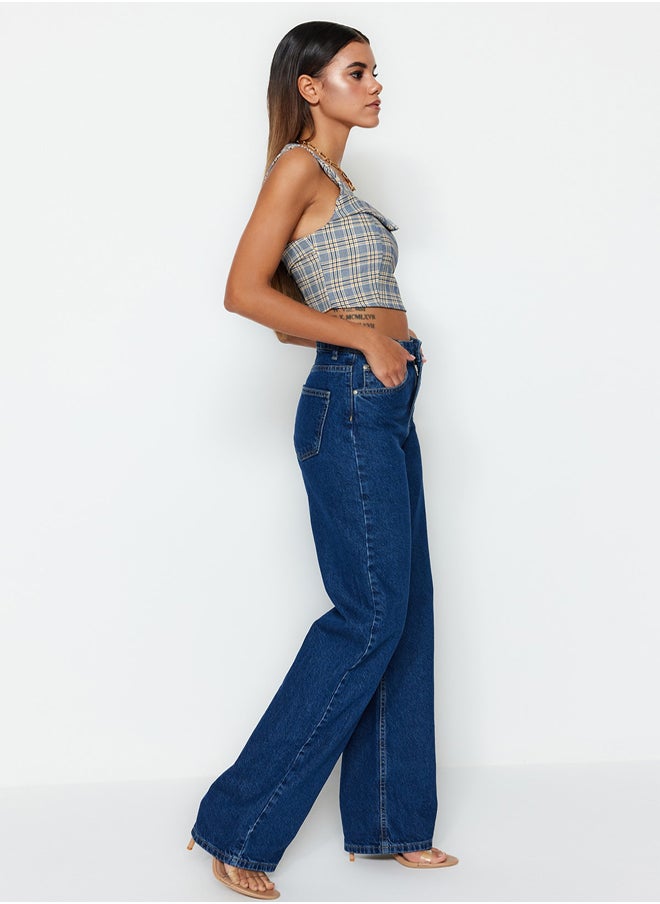 trendyol - Blue High Waist Wide Leg Jeans TWOSS23JE00068 - Image 1