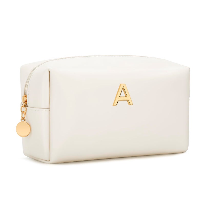 CLOUDWINGS Gifts for Women Bridesmaid Gifts Personalized Initial Makeup Bag PU Leather Cosmetic Waterproof Travel Toiletry Bag (A) - Image 1