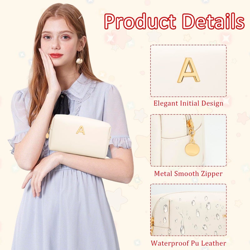 CLOUDWINGS Gifts for Women Bridesmaid Gifts Personalized Initial Makeup Bag PU Leather Cosmetic Waterproof Travel Toiletry Bag (A) - Image 3