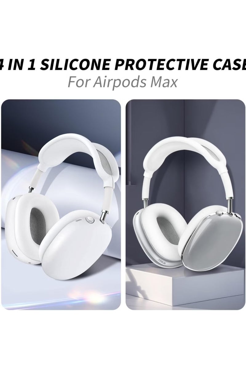 4 in 1 Clear Silicone Case Cover for AirPods Max Headphones (White) - Image 2