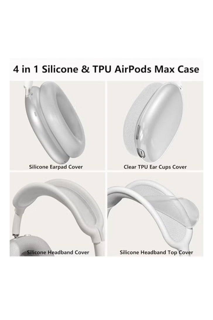 4 in 1 Clear Silicone Case Cover for AirPods Max Headphones (White) - Image 4