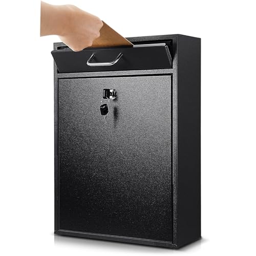 Yaocom Locking Mailbox with Key for Outdoor 162 x 112 x 47 Inches Large Wall Mount Mail Box with Lock Security Mail Drop Metal Collection Boxes Hanging Secure PostboxBlack