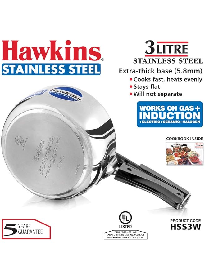 هوكينز قدر ضغط من الفولاذ المقاوم للصدأ، متوافق مع قاعدة الحث، سعة 3 لترات، لون فضي - Image 2