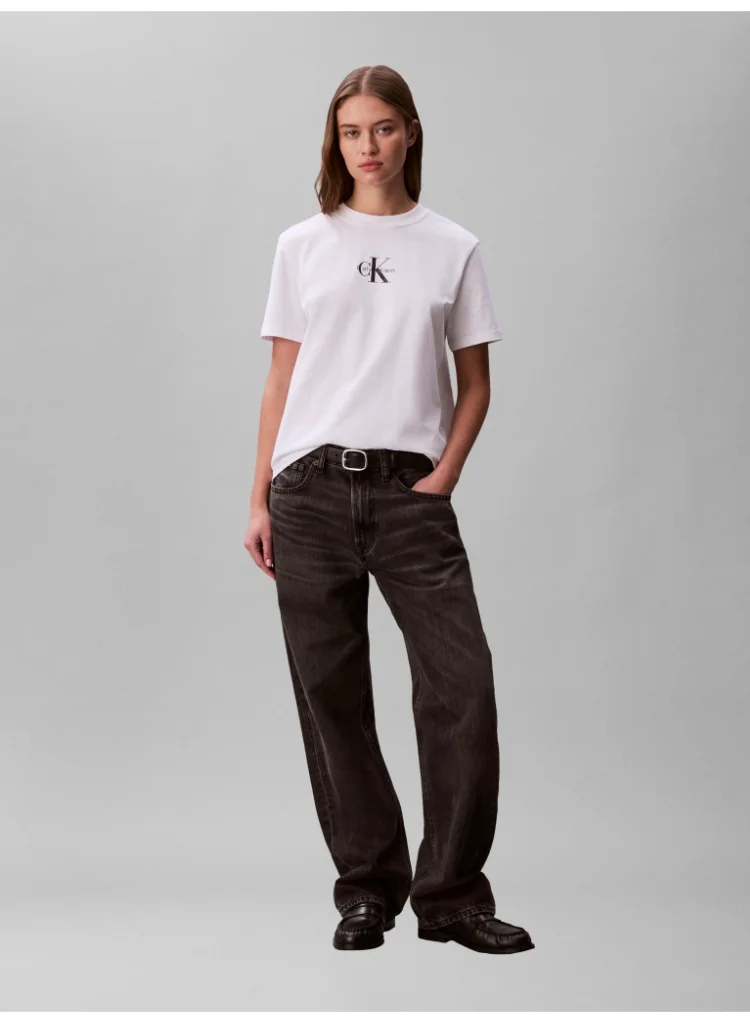 Calvin Klein Jeans Bright White Monogram Logo Tee for Women | Best Price UAE