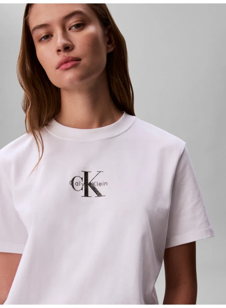 Calvin Klein Jeans Bright White Monogram Logo Tee for Women | Best Price UAE
