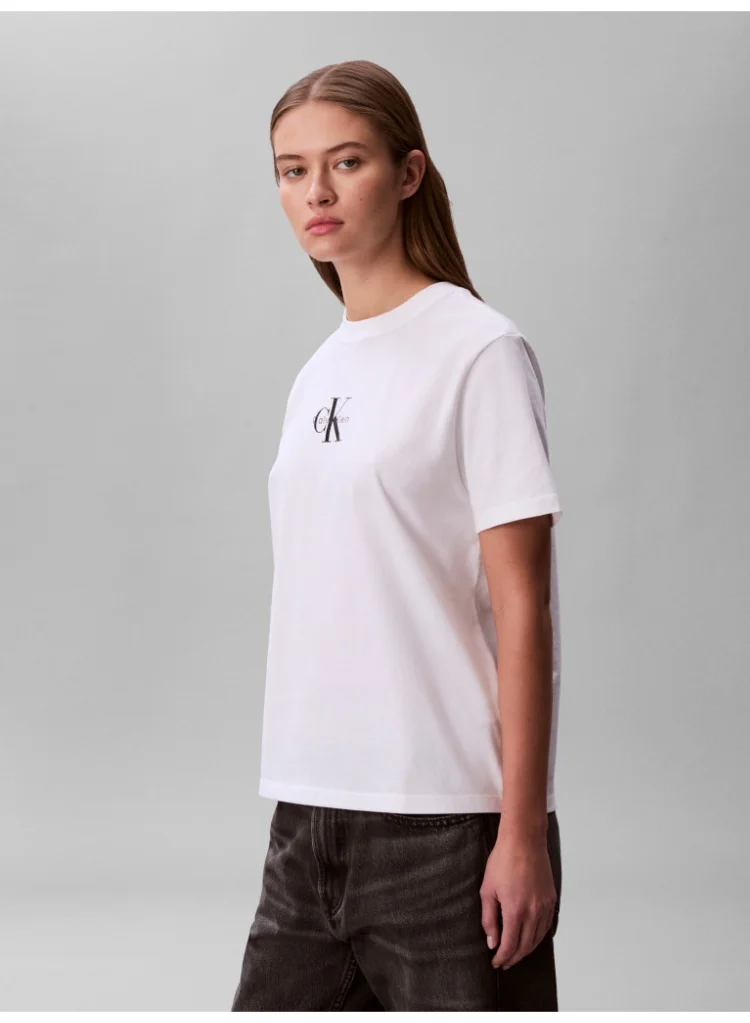 Calvin Klein Jeans Bright White Monogram Logo Tee for Women | Best Price UAE