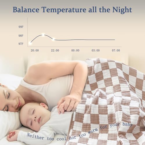 BEILIMU Ultra Soft Muslin Baby Blanket Neutral Versatile 6 Layers Swaddle and Bed Blanket for Babies, Toddlers, Boys or Girls Coffee Checkered 43 x 43 Inches - Image 5