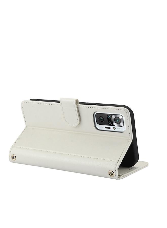 اس-توب جراب لهاتف Redmi Note 10 Pro 4G / Note 10 Pro Max بملمس الجلد بلون نقي وفتحات للبطاقات مع حبل مزدوج - Image 4