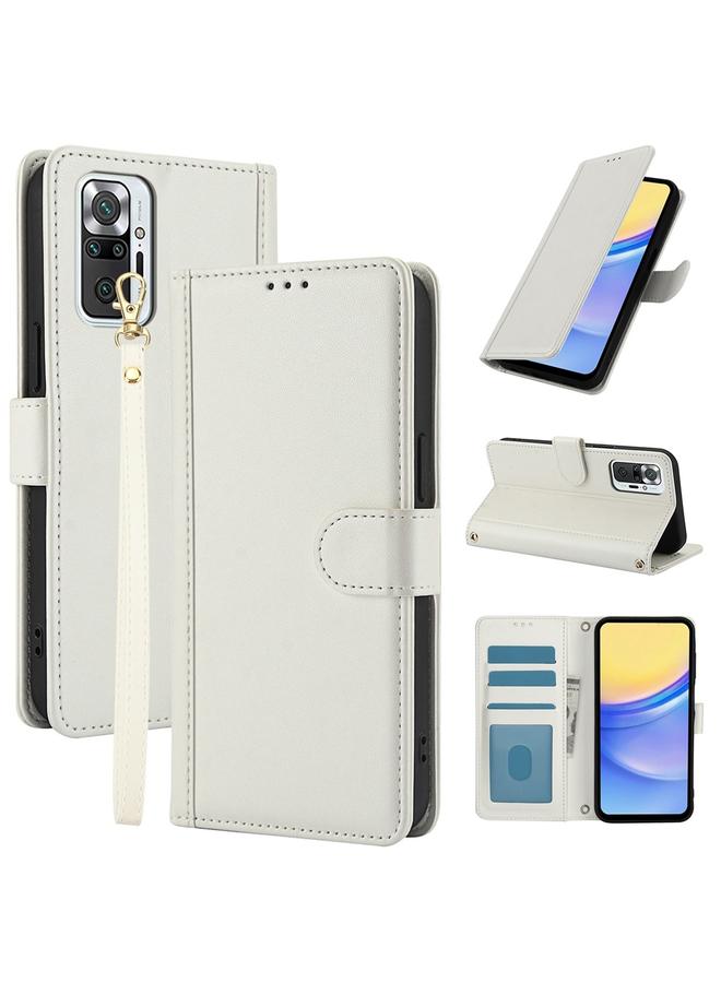 اس-توب جراب لهاتف Redmi Note 10 Pro 4G / Note 10 Pro Max بملمس الجلد بلون نقي وفتحات للبطاقات مع حبل مزدوج - Image 1