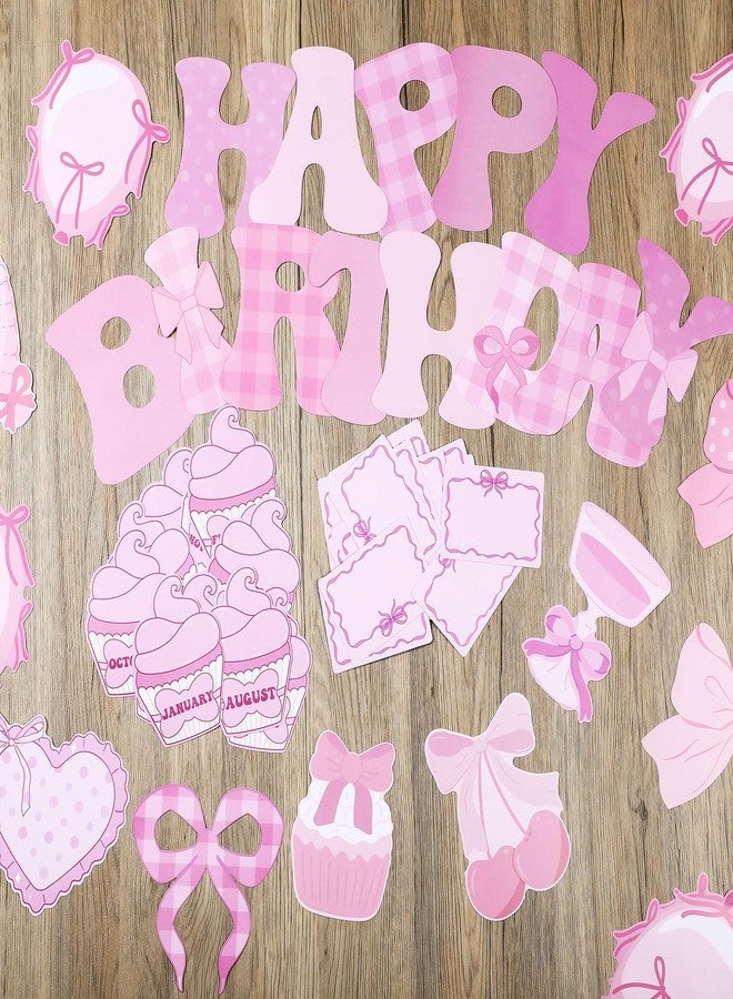 Mooliwe 80pcs Pink Bow Birthday Bulletin Board Set Pink Classroom Happy Birthday Decor Bow Cutouts Calendar Board for Classroom School Wall Decor - Image 3