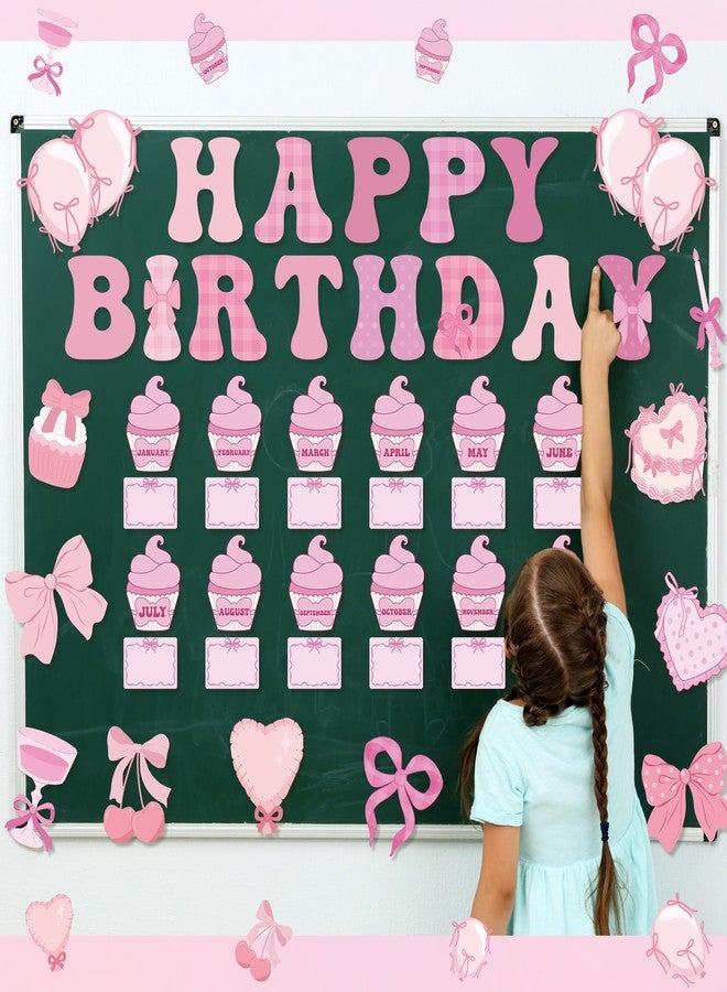 Mooliwe 80pcs Pink Bow Birthday Bulletin Board Set Pink Classroom Happy Birthday Decor Bow Cutouts Calendar Board for Classroom School Wall Decor - Image 4
