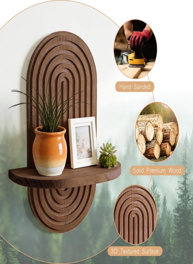Heiple Set of 2 Boho Arched Floating Shelves 15.7”x 7.8”3D Wooden Hanging Shelf for Living Room Bedroom Nursery Mid Century Modern Wall Decor(Dark Brown, 11.7 * 15.7) - Image 5