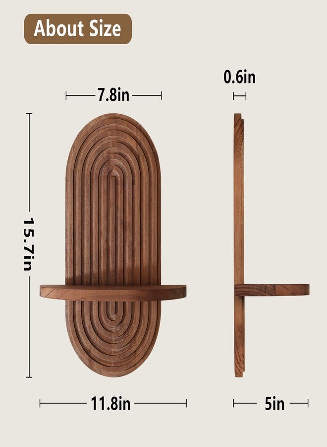 Heiple Set of 2 Boho Arched Floating Shelves 15.7”x 7.8”3D Wooden Hanging Shelf for Living Room Bedroom Nursery Mid Century Modern Wall Decor(Dark Brown, 11.7 * 15.7) - Image 3