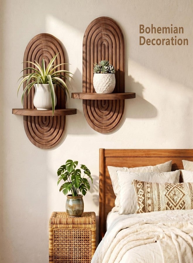 Heiple Set of 2 Boho Arched Floating Shelves 15.7”x 7.8”3D Wooden Hanging Shelf for Living Room Bedroom Nursery Mid Century Modern Wall Decor(Dark Brown, 11.7 * 15.7) - Image 4